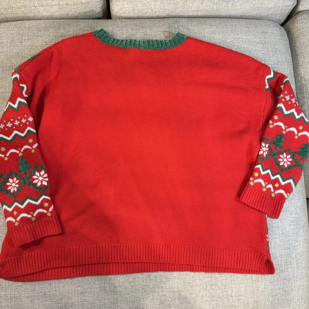 Holiday Time 3X Plus Christmas Sweater Red Merry Christmas Ugly Xmas Pullover - Picture 6 of 11